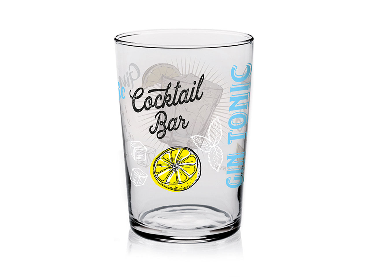 Bicchieri in vetro per cocktail linea conic in confezione da 3 pezzi con decorazioni drink da 510cc in 3 assortimenti