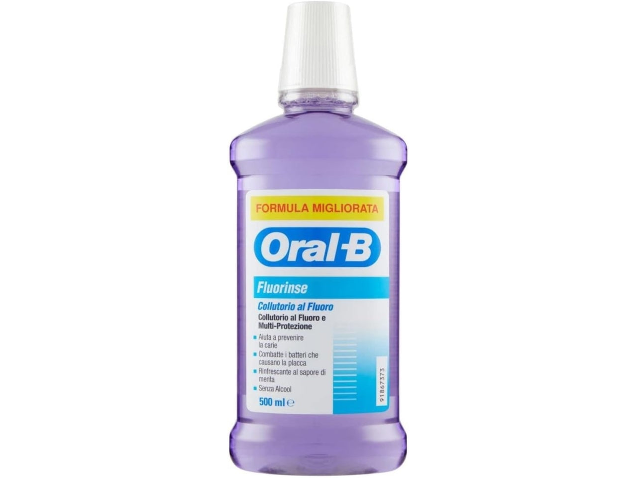 Colluttorio Oral B Fluorinse Senza Alcool, con Fluoruro di Sodio, Previene Carie, Combatte la Placca, Sapore di Menta, 500ml $