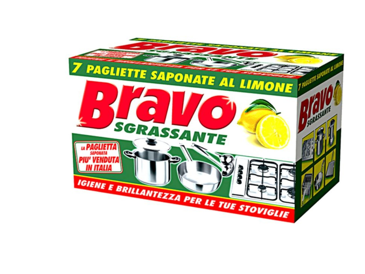 Bravo sgrassante 7 pagliette saponate al limone per stoviglie$