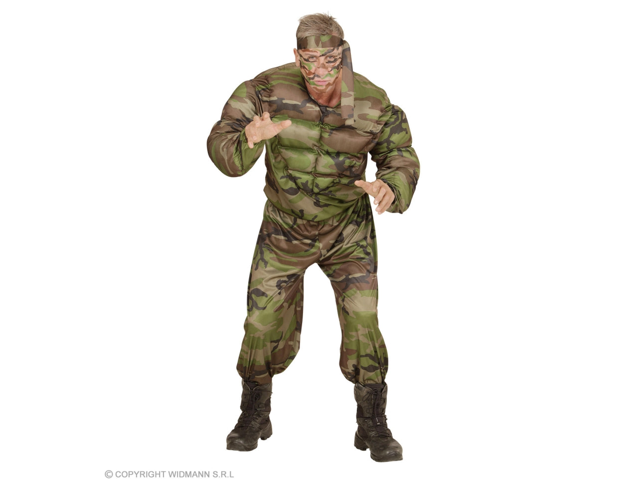 Costume da super soldato - il costume comprende camicia muscoli, pantaloni e fascia per testa - taglia xl