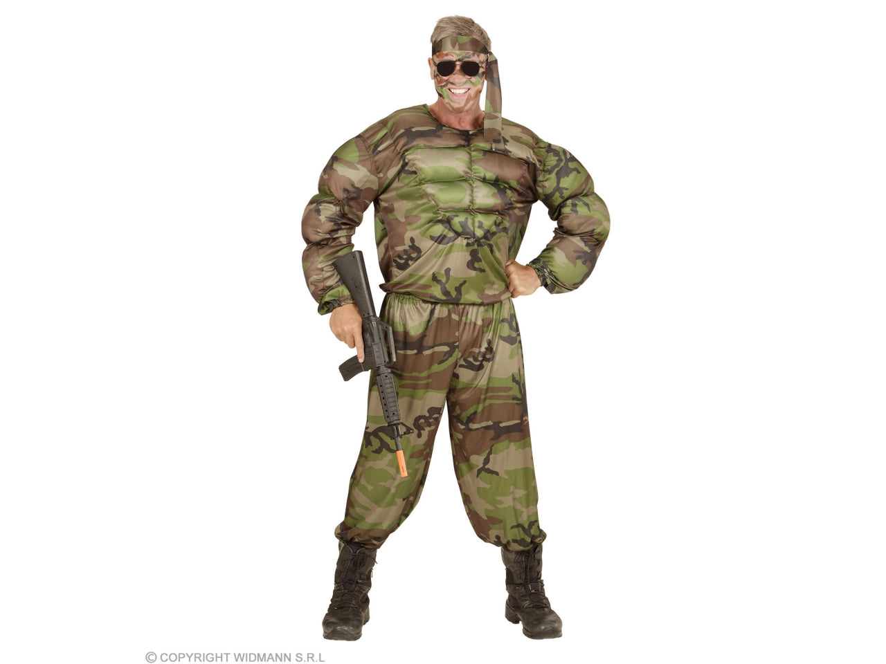Costume da super soldato - il costume comprende camicia muscoli, pantaloni e fascia per testa - taglia xl