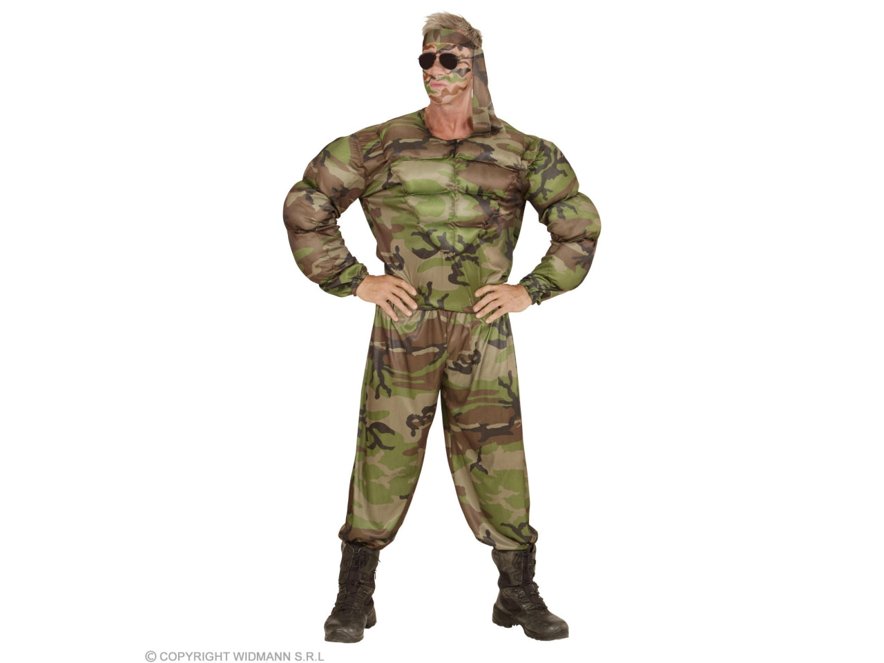 Costume da super soldato - il costume comprende camicia muscoli, pantaloni e fascia per testa - taglia xl