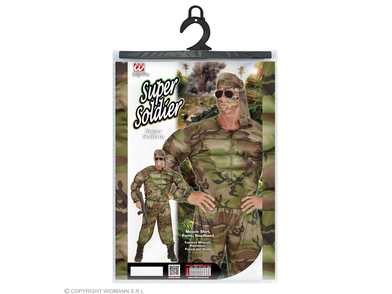 Costume da super soldato - il costume comprende camicia muscoli, pantaloni e fascia per testa - taglia xl