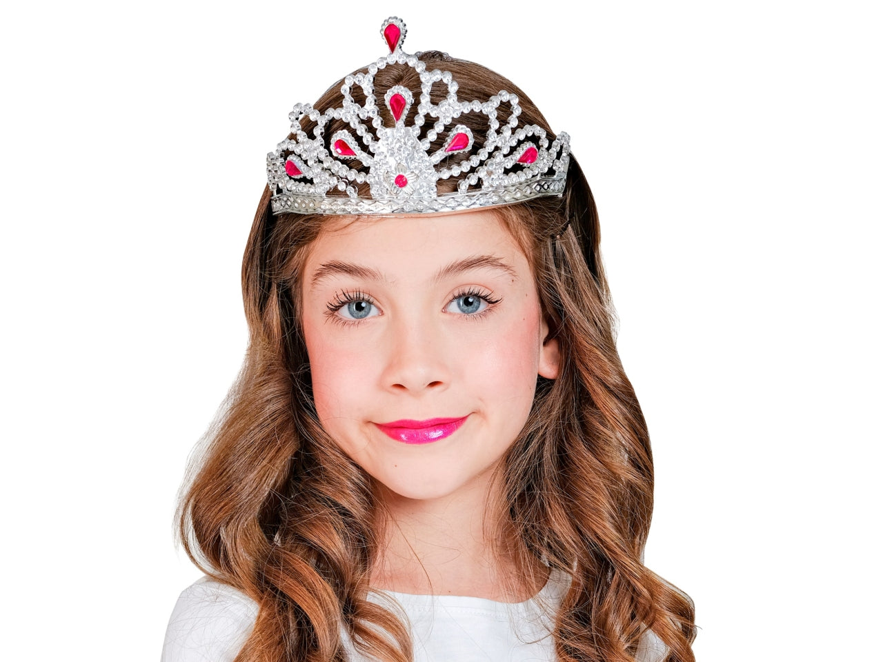Tiara argento con gemme colore rosa