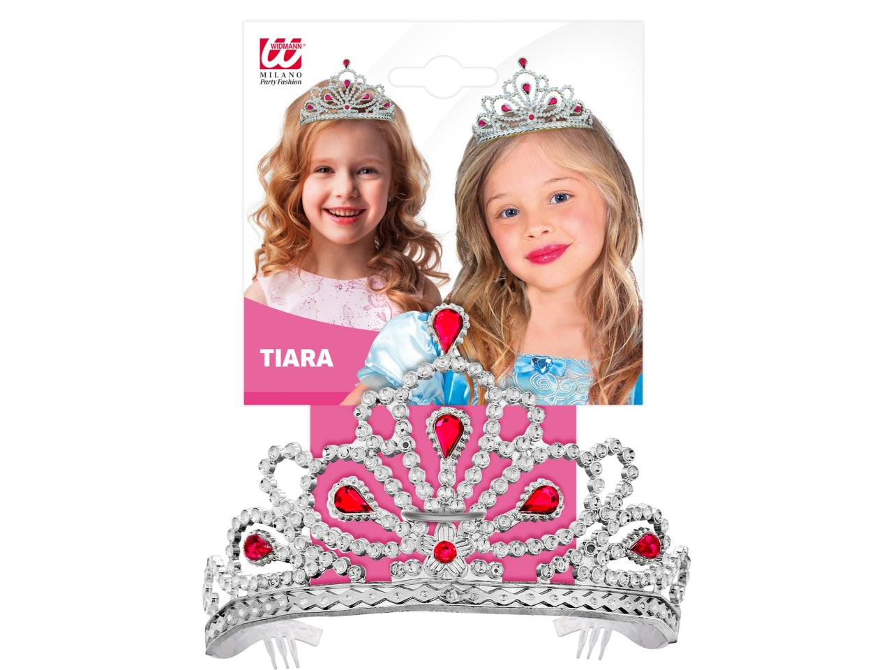 Tiara argento con gemme colore rosa