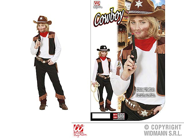 Costume cowboy composto da camicia con gilet,pantaloni,bandana 140 cm 8-10 cm
