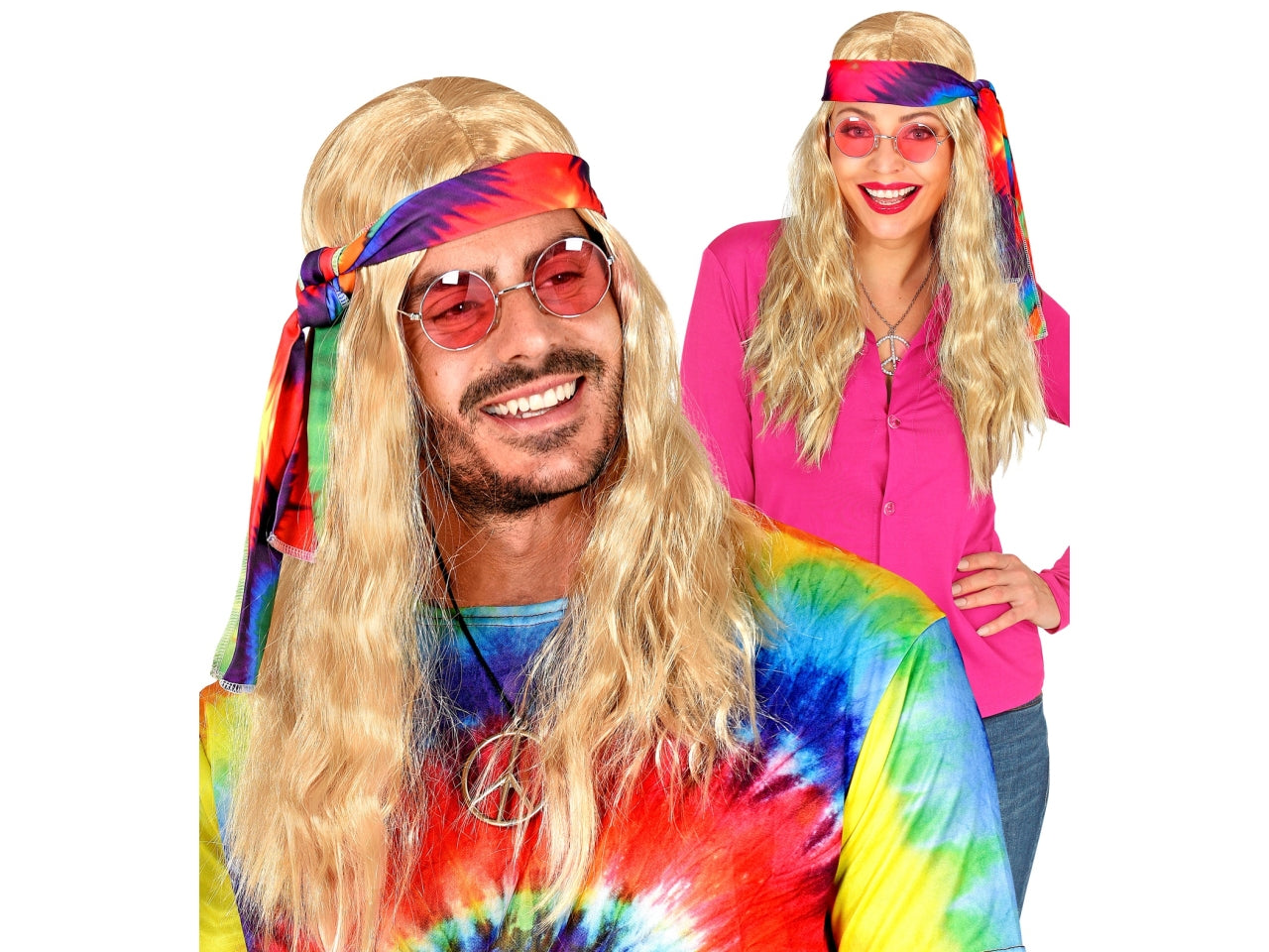 Parrucca hippie bionda con fascia tie-dye