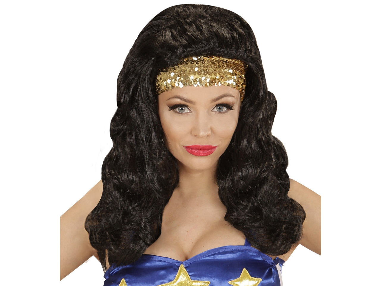 Parrucca super hero girl con fascia per la testa in paillettes