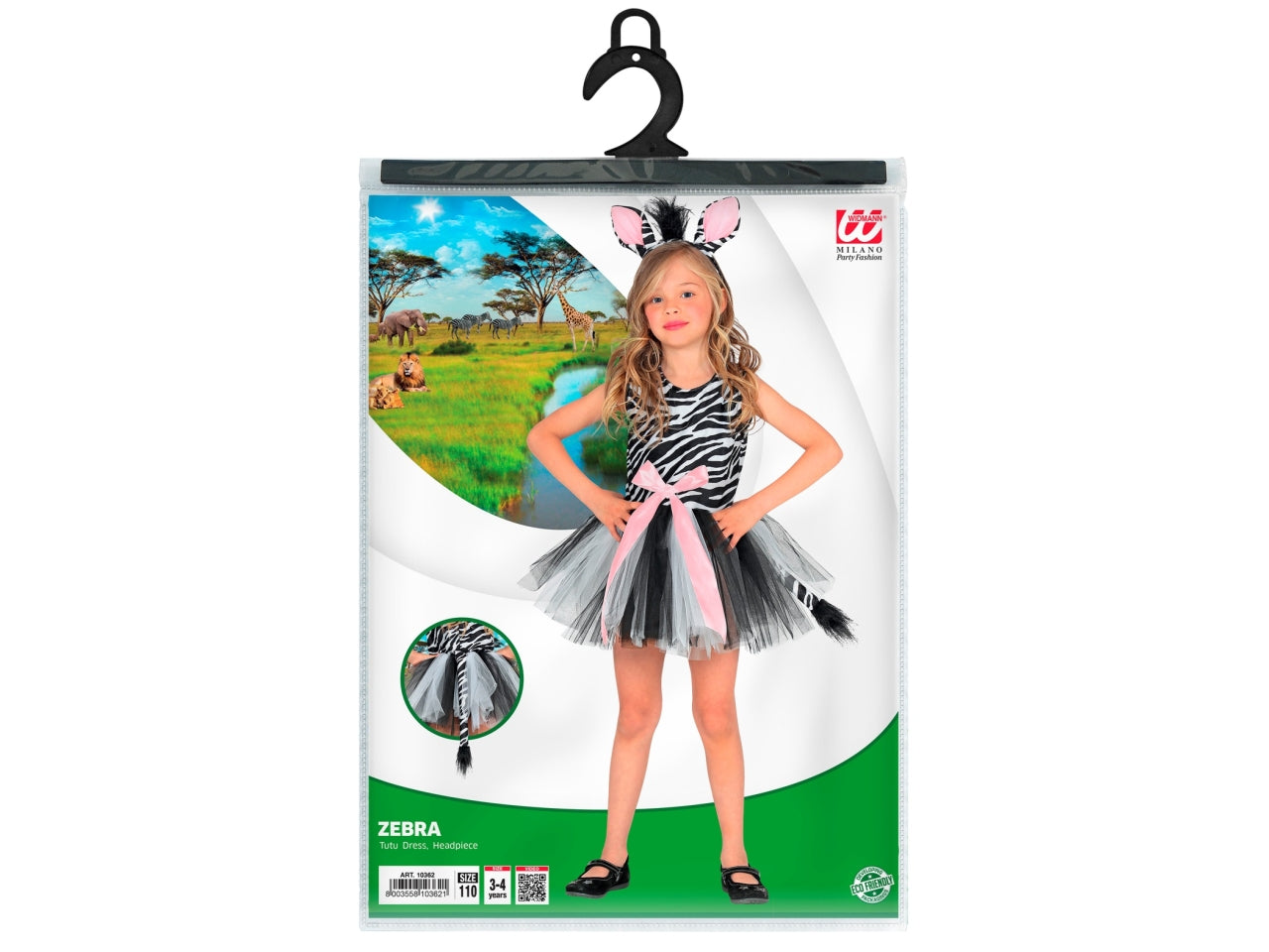Costume da zebra - il costume comprende vestito tutu e copricapo - taglia 3-4 anni