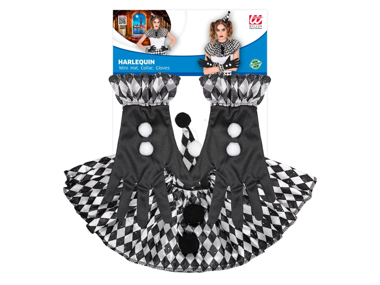 Set da arlecchino - il set comprende mini cappello, collare e guanti