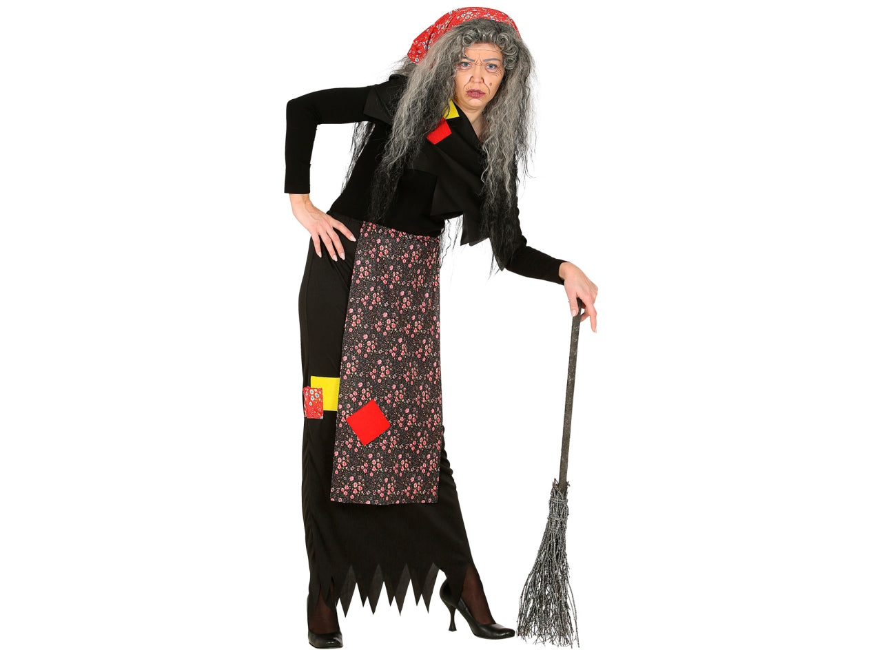 Costume da befana - il costume comprende gonna con grembiule, scialle e foulard - taglia s