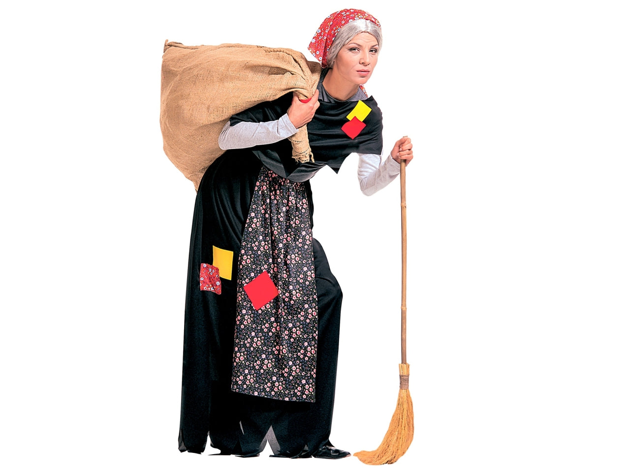 Costume da befana - il costume comprende gonna con grembiule, scialle e foulard - taglia s