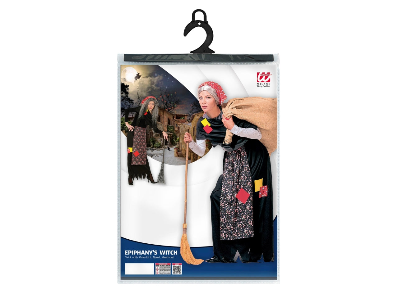Costume da befana - il costume comprende gonna con grembiule, scialle e foulard - taglia s