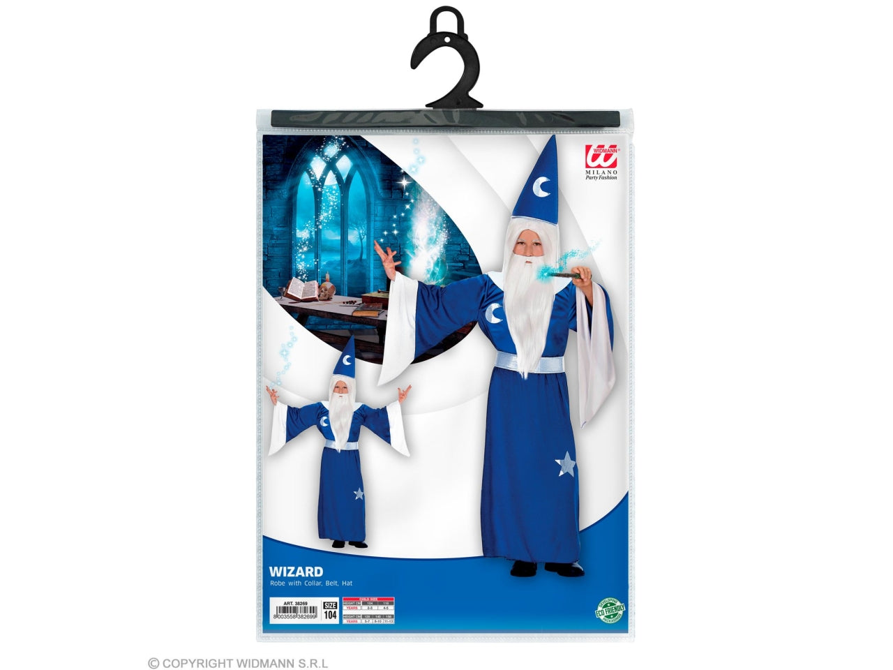 Costume da mago - il costume comprende tunica con collare, cintura e cappello - taglia 2-3 anni