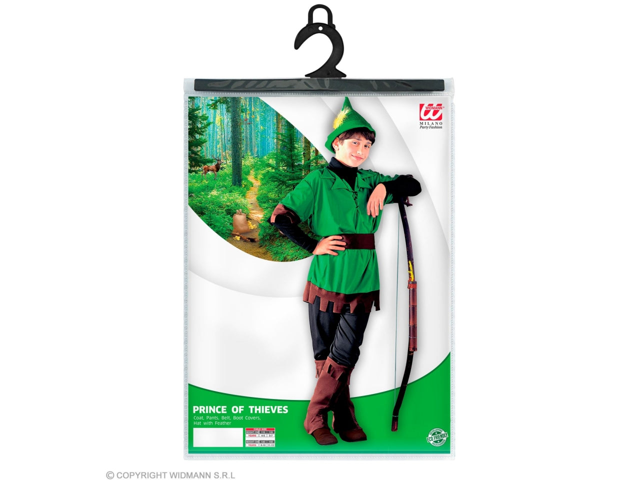 Costume principe dei ladri - il costume comprende casacca, pantaloni, cintura, copristivali e cappello con piuma - taglia 4-5 anni
