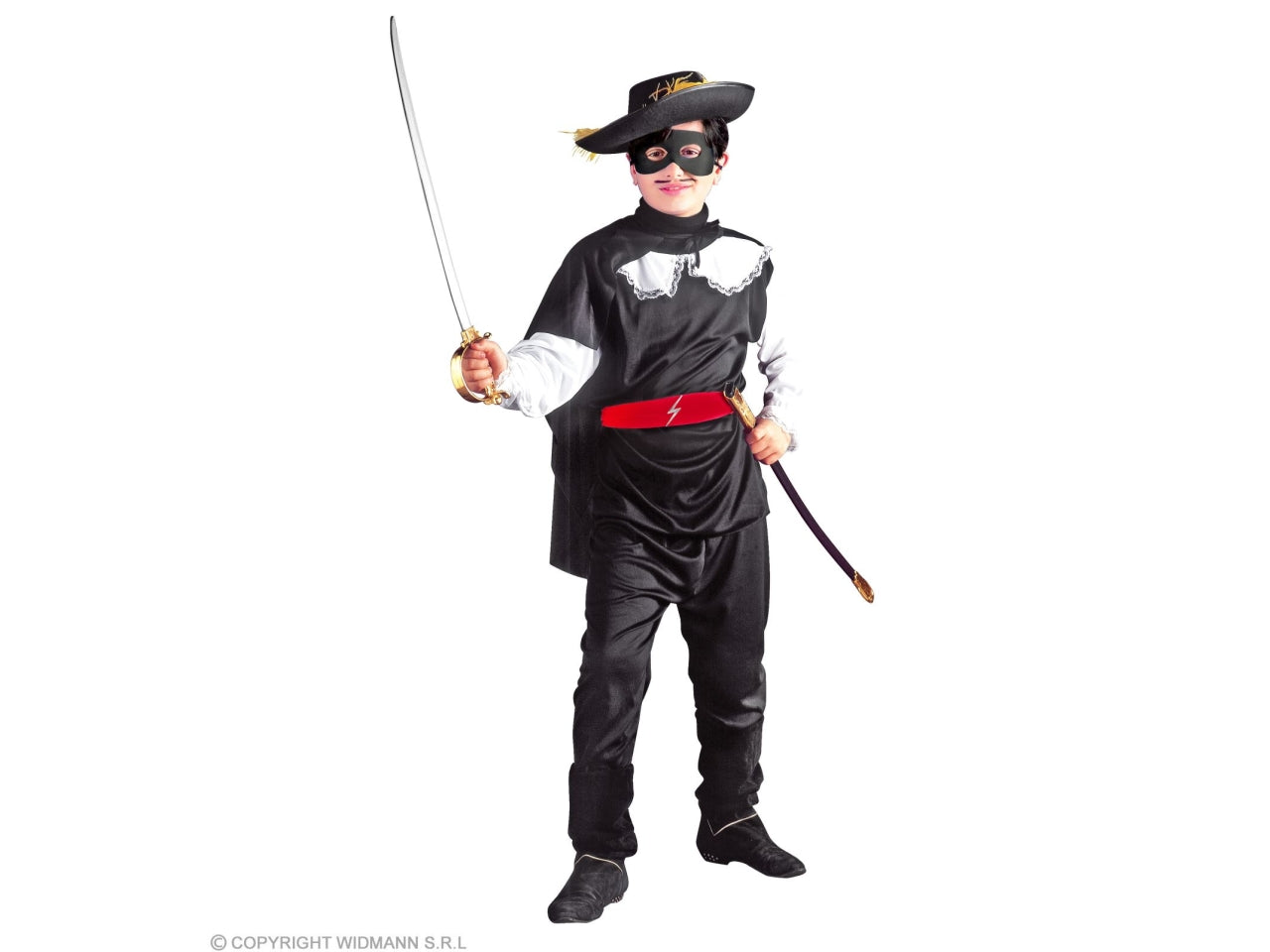 Costume da eroe bandito mascherato - il costume comprende casacca, pantaloni, cintura, mantello e mascherina - taglia 4-5 anni
