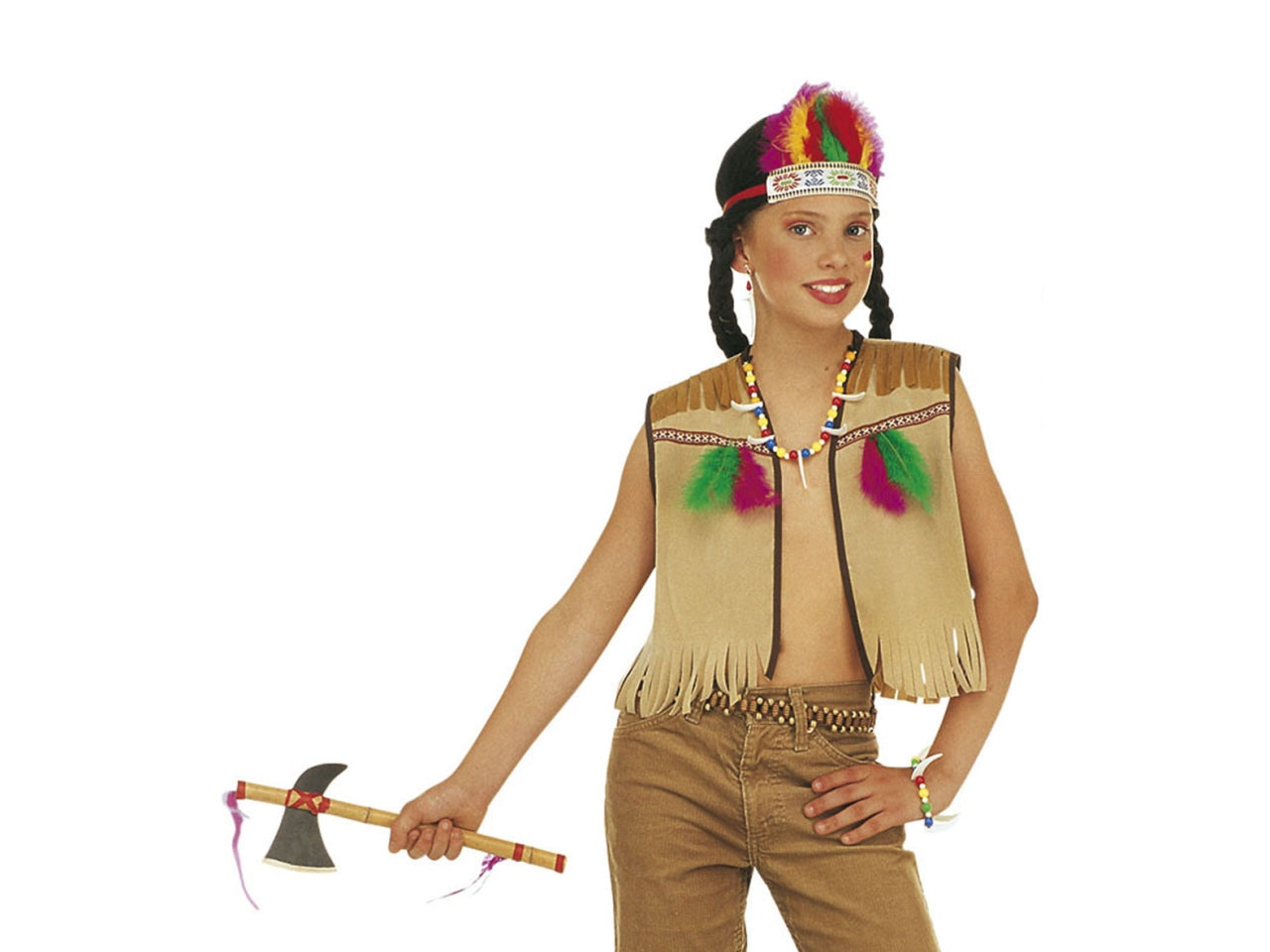 Set da indiano - il set comprende gilet, fascia per testa con piume, orecchino, collana e bracciale