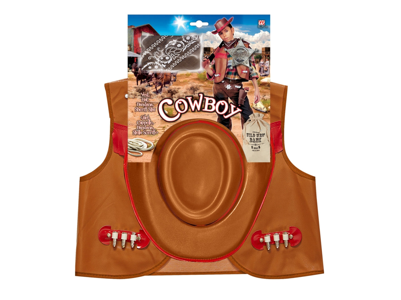 Set da cowboy - il set comprende gilet, cappello, bandana e stella sceriffo