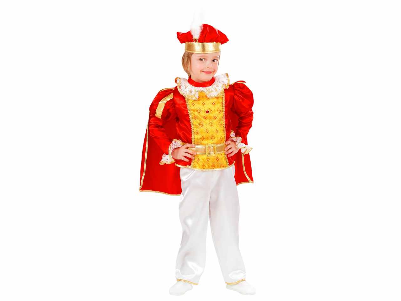 Costume principe delle fiabe casacca con mantello, pantaloni, cintura, cappello 116 cm / 4-5 anni