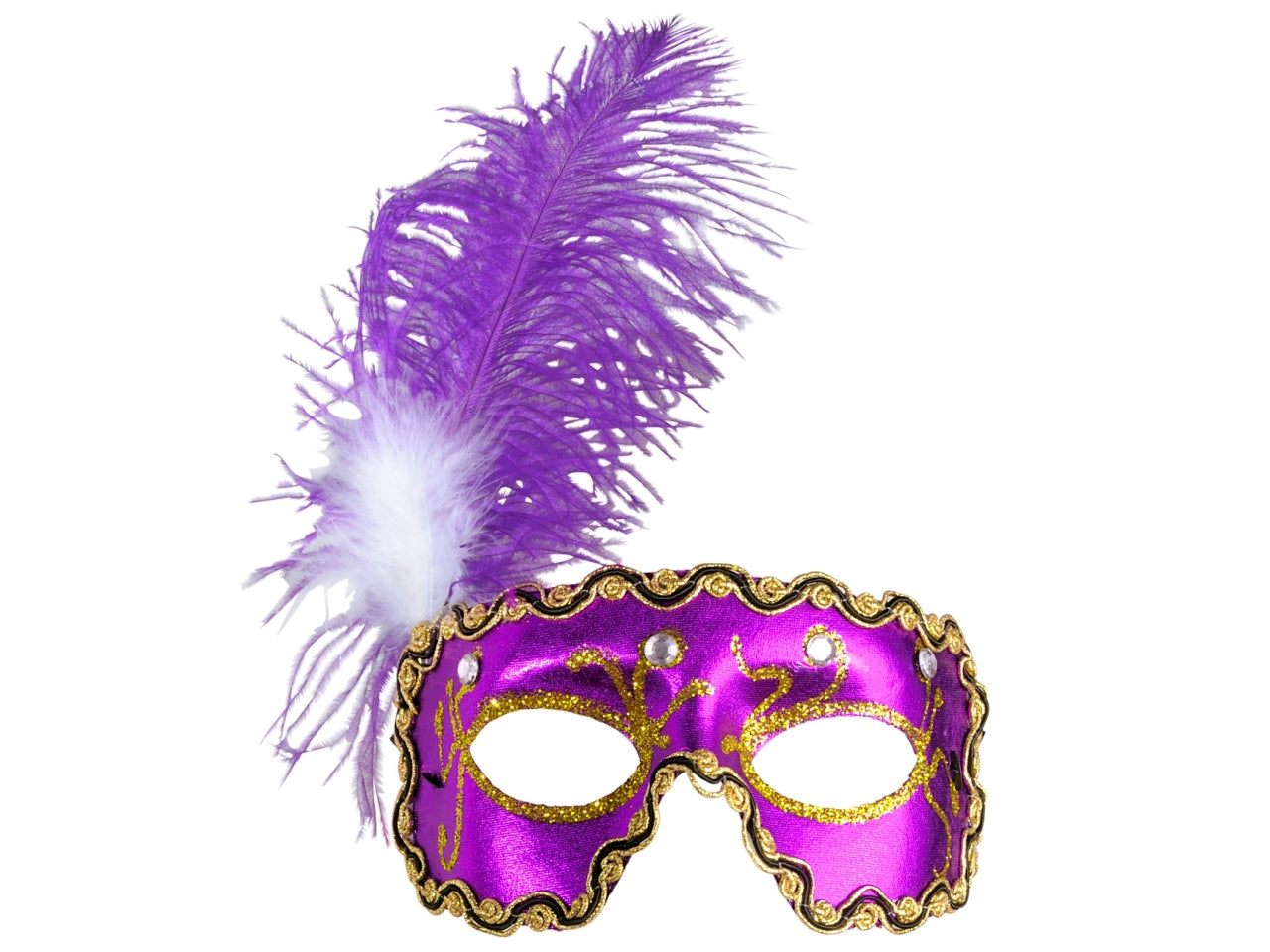 Maschera domino ballo mascherato con 4 gemme e piume