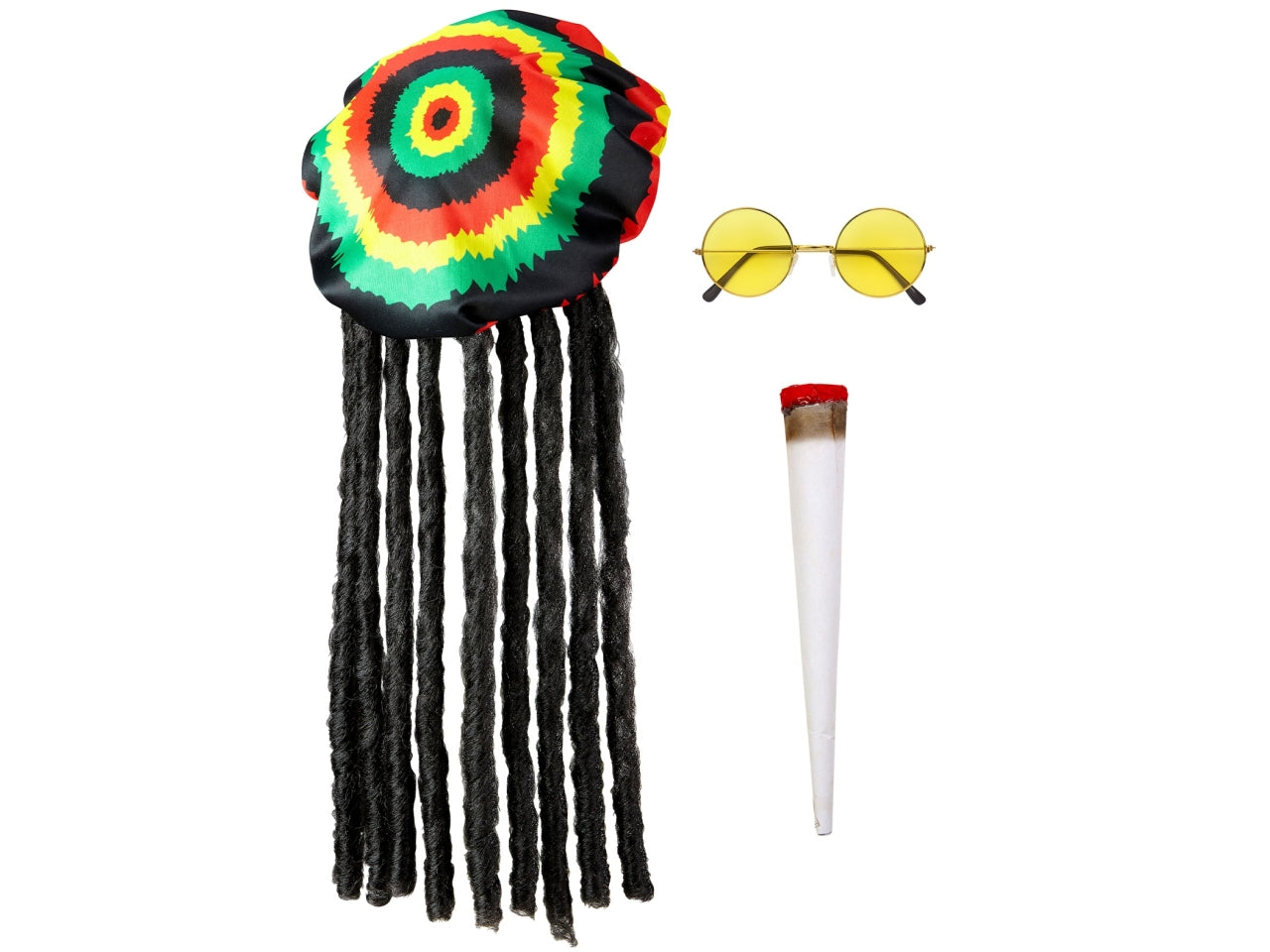 Set rastafari - il set comprende cappello con dreadlocks, occhiali e spinello