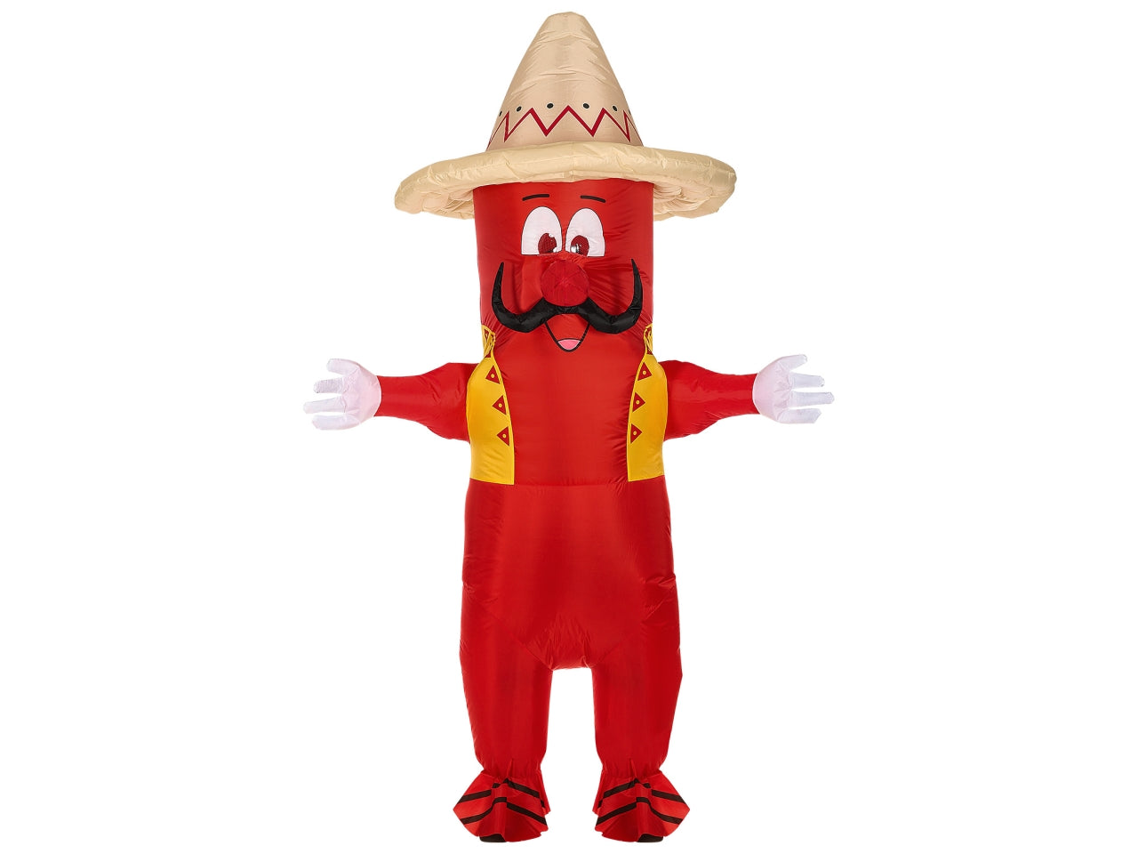 Costume da peperoncino messicano - il costume comprende costume con maschera e sombrero sovradimensionato gonfiabile con ventola - 4 batterie aa non incluse - taglia unica adulto