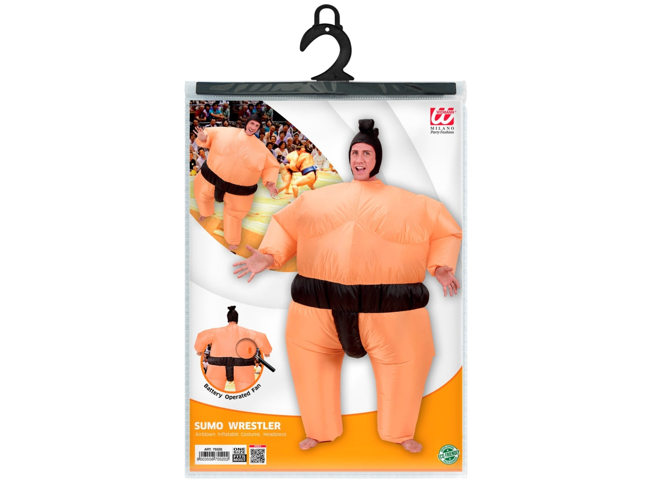 Costume da sumo - il costume comprende costume gonfiabile con ventola e copricapo funzionamento a batteria - 4 batterie aa non incluse - taglia unica adulto