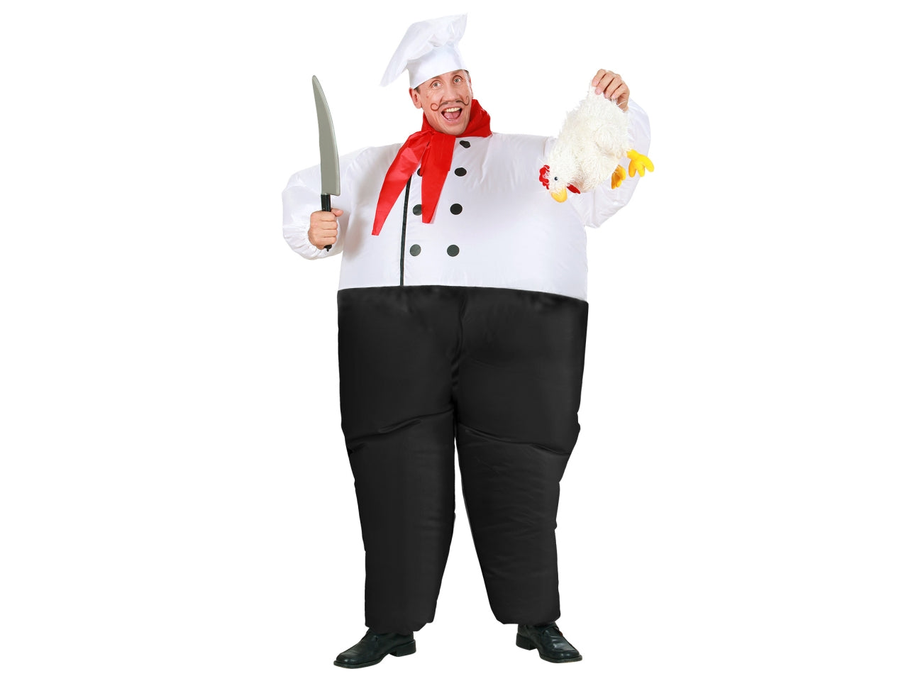 Costume da chef - il costume comprende costume gonfiabile con ventola, foulard e cappello - funzionamento con 4 batterie aa non incluse - taglia unica adulto