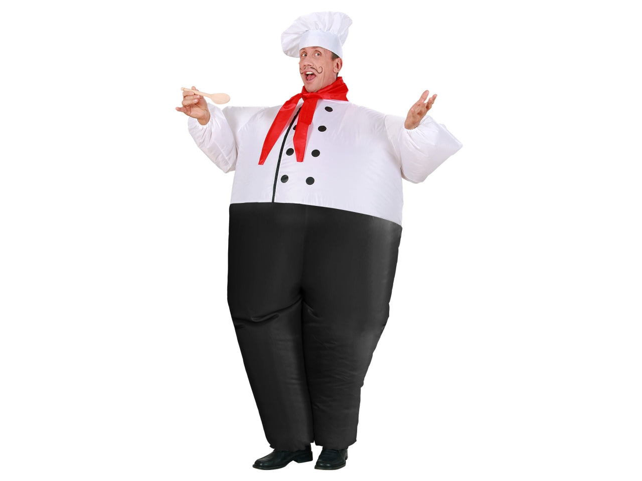 Costume da chef - il costume comprende costume gonfiabile con ventola, foulard e cappello - funzionamento con 4 batterie aa non incluse - taglia unica adulto