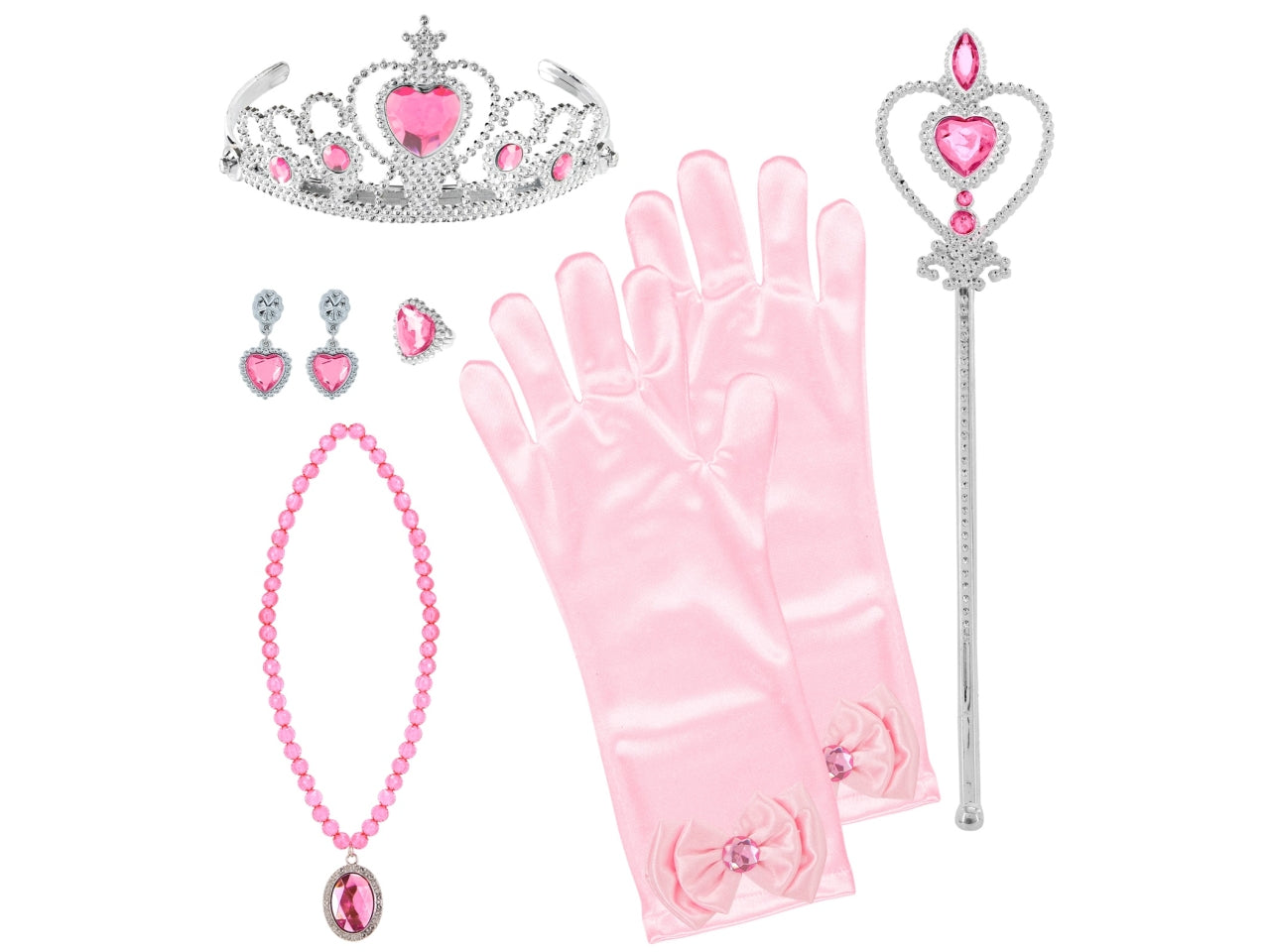 Set da principessa - il set comprende tiara, guanti, collana, orecchini, anello e scettro