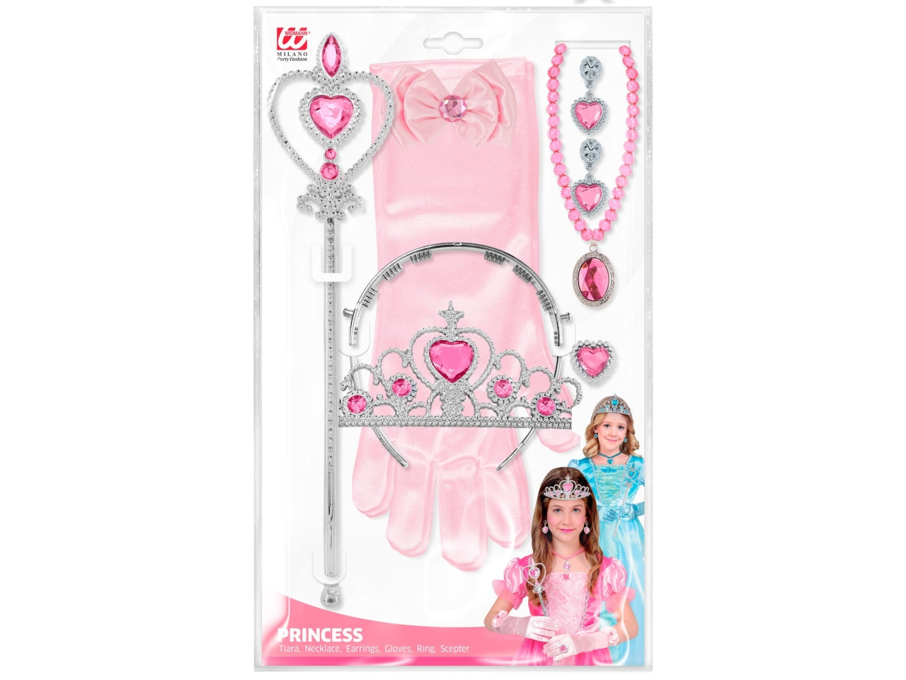 Set da principessa - il set comprende tiara, guanti, collana, orecchini, anello e scettro