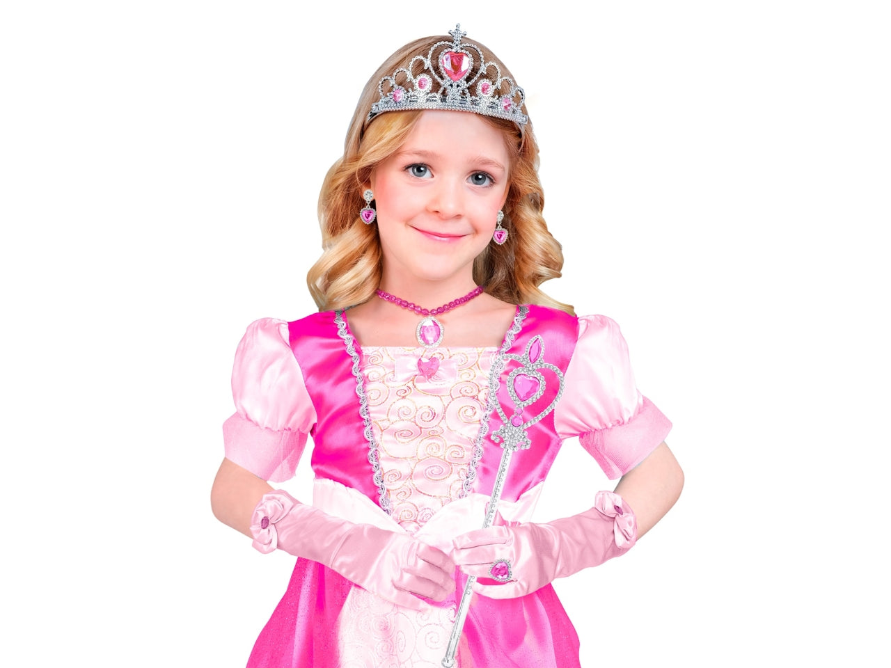 Set da principessa - il set comprende tiara, guanti, collana, orecchini, anello e scettro