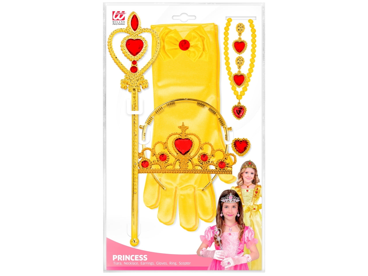 Set da principessa - il set comprende tiara, guanti, collana, orecchini, anello e scettro