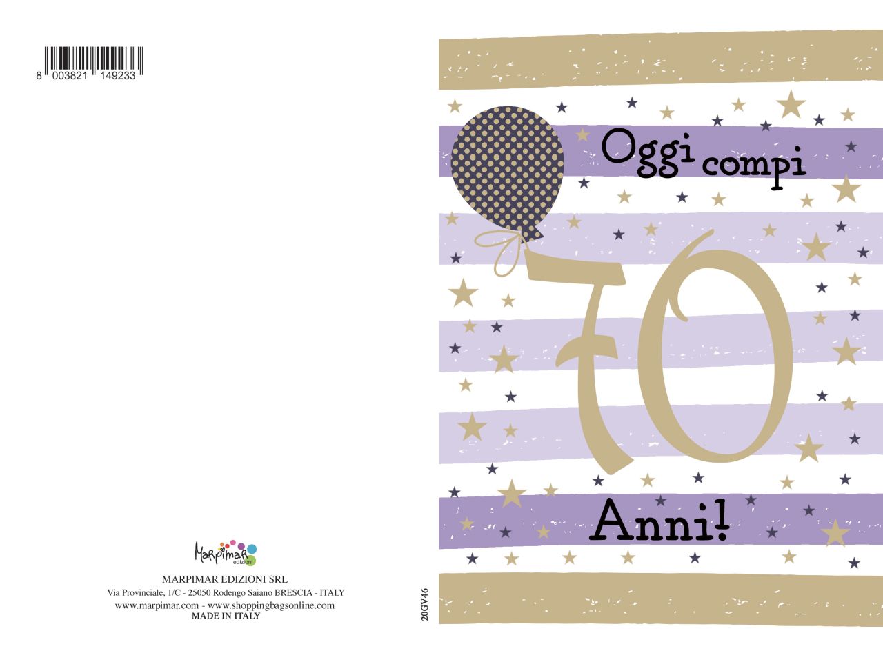 Biglietto auguri per i 70 anni con foil con busta