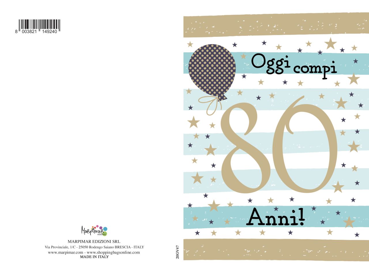 Biglietto auguri per i 80 anni con foil con busta