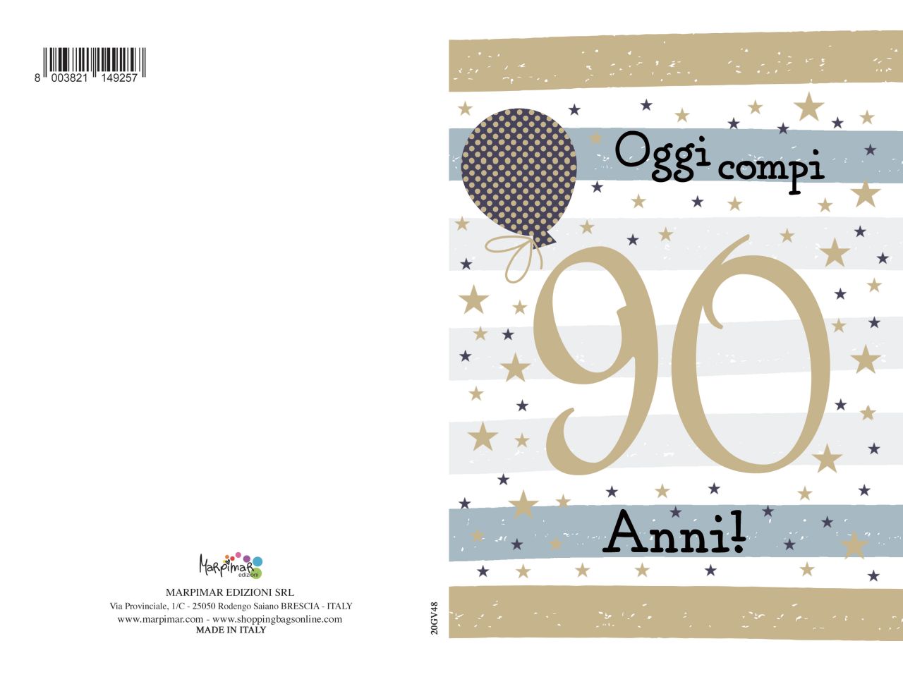 Biglietto auguri per i 90 anni con foil con busta