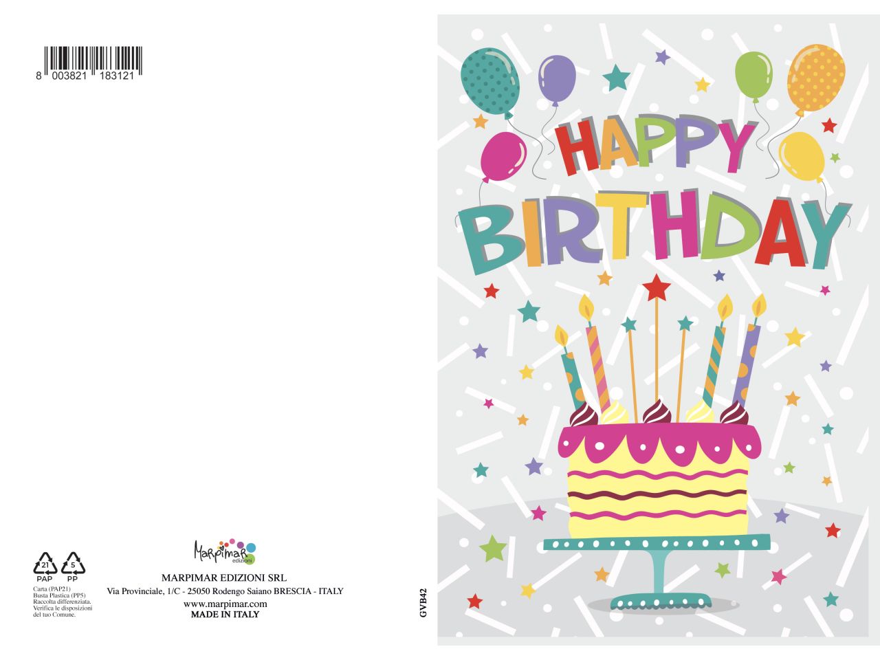 Biglietto per auguri buon compleanno con scritta happy birthday con glitter e busta