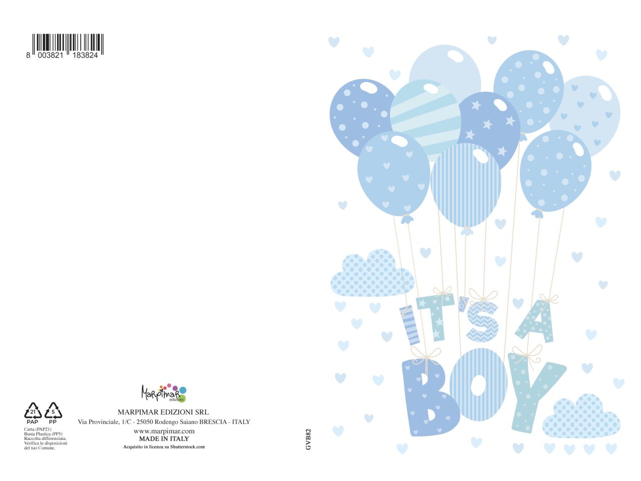 Biglietto di auguri per nascita colore azzurro con vernice uv e scritta it's a boy con busta