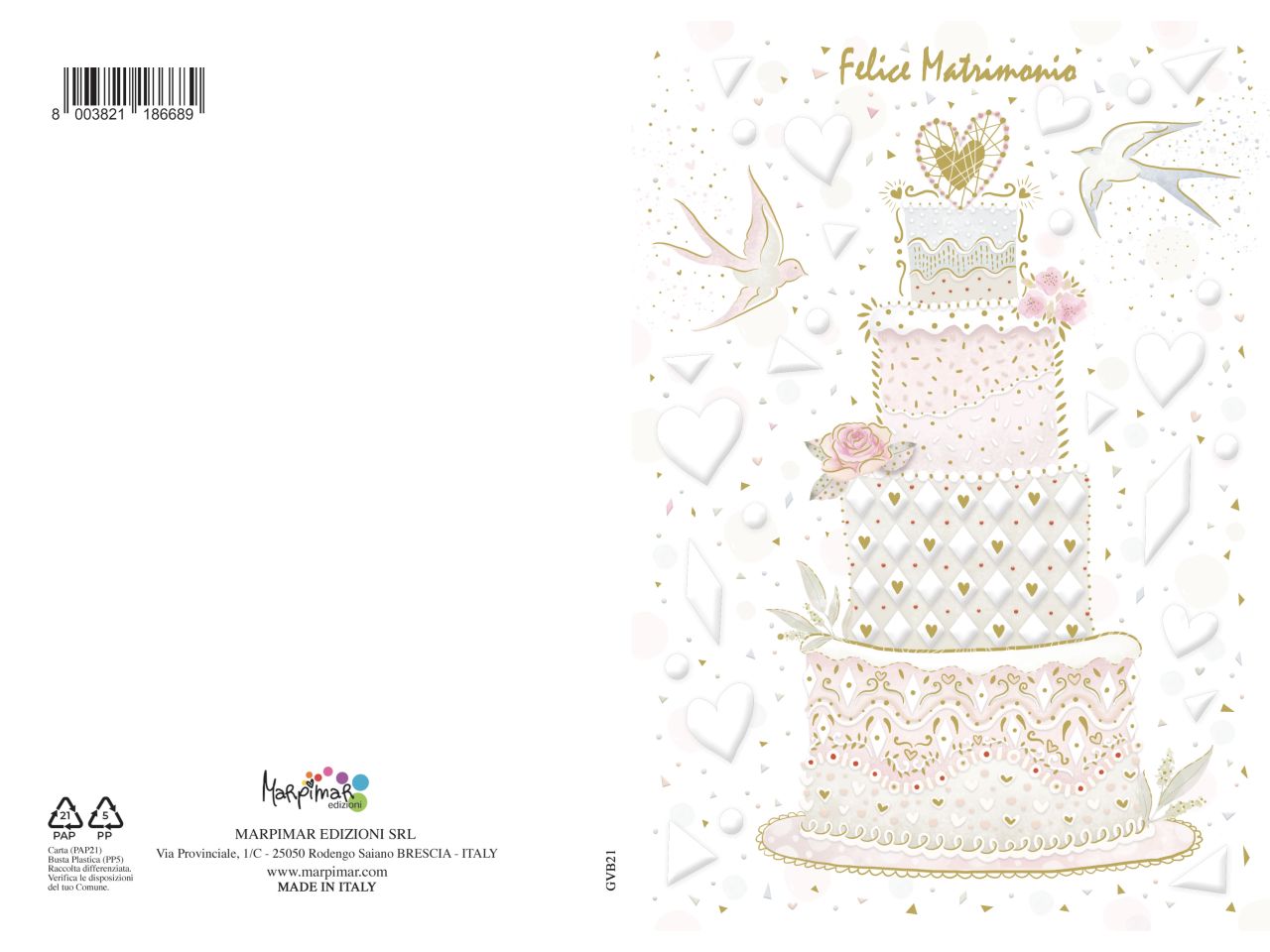 Biglietto auguri per matrimonio con rilievo e foil con busta