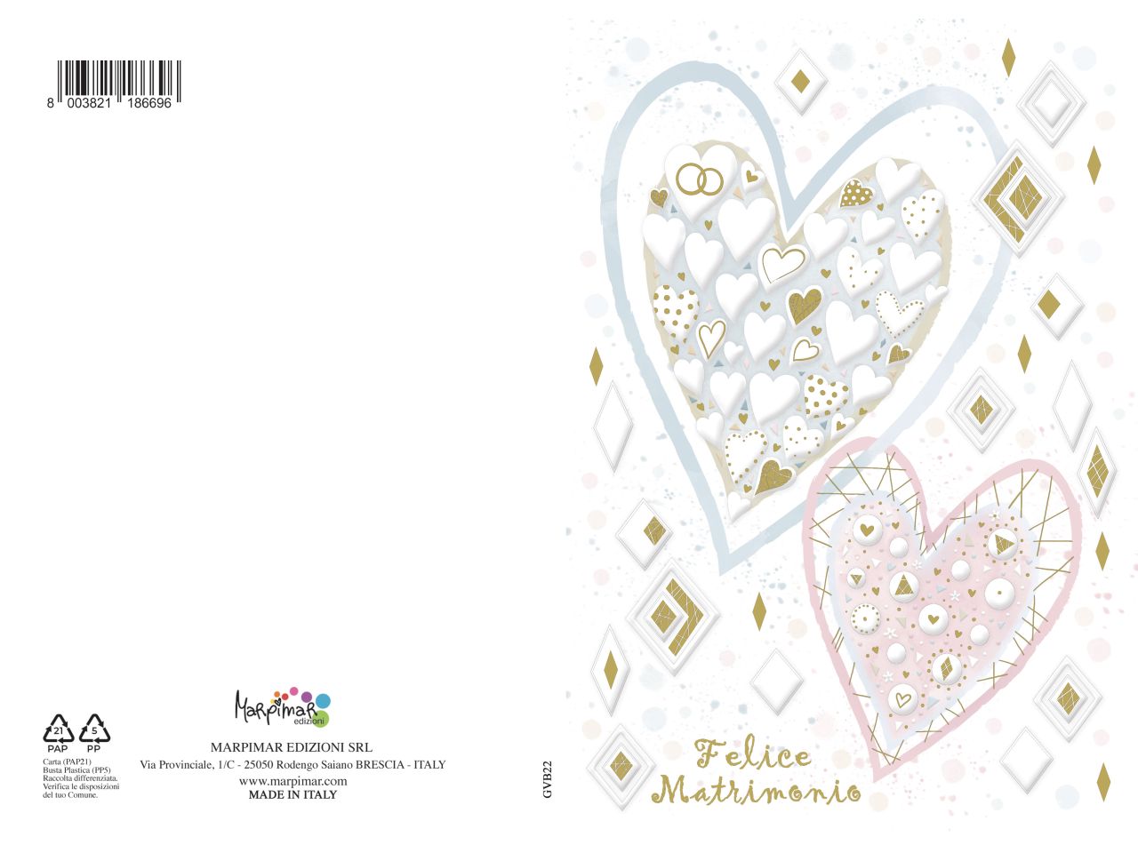 Biglietto auguri per matrimonio con rilievo e foil con busta