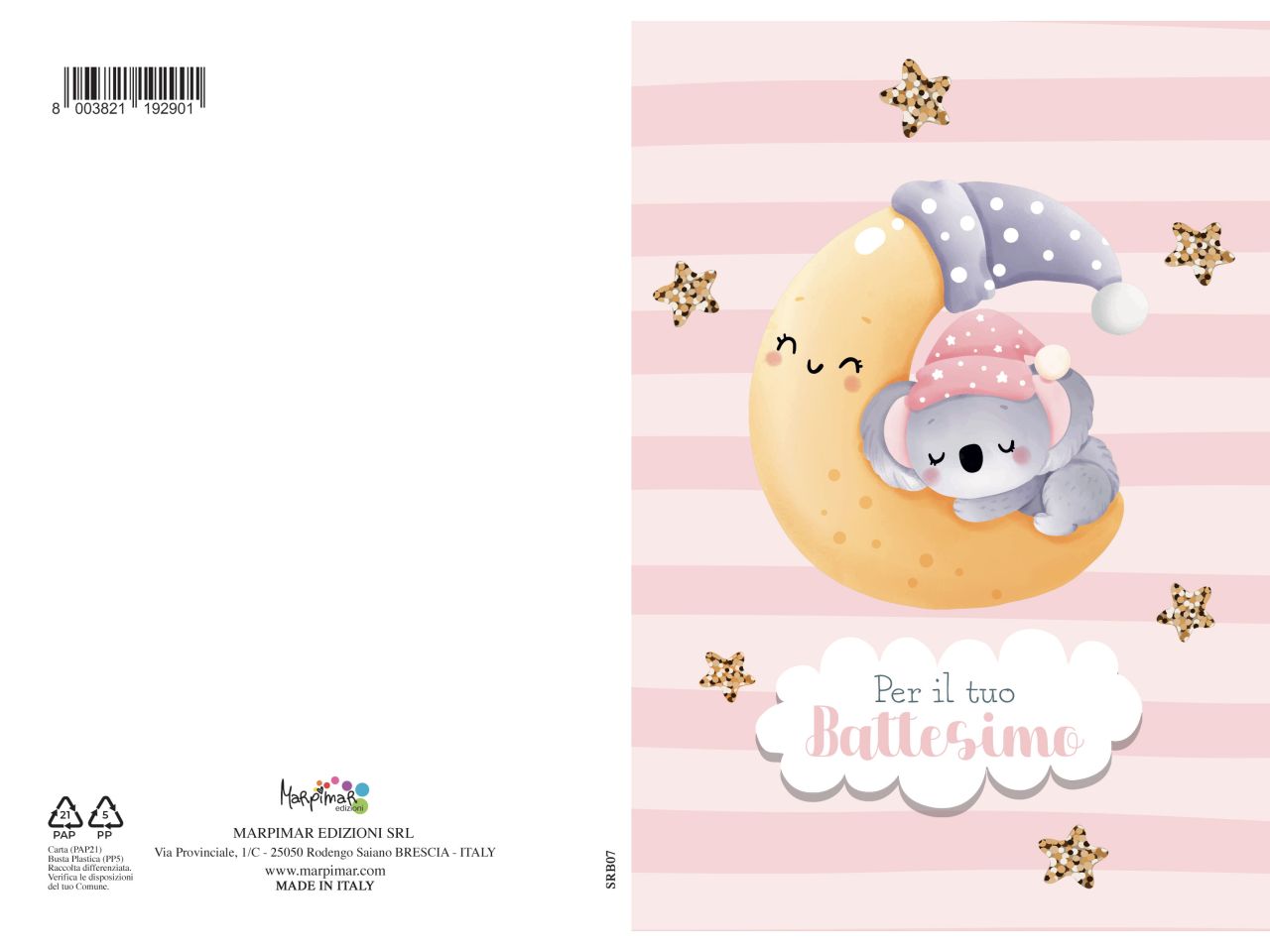 Biglietto auguri per battesimo con glitter e busta