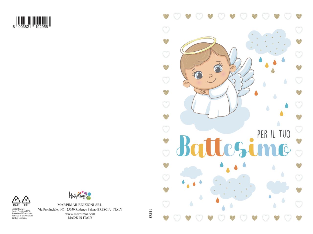Biglietto auguri per battesimo con rilievo e busta