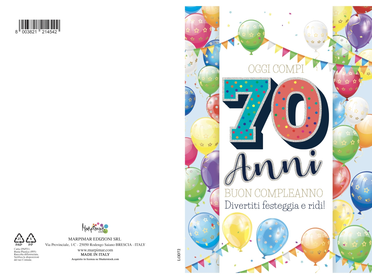Biglietto compleanno 70 anni con foil olografico