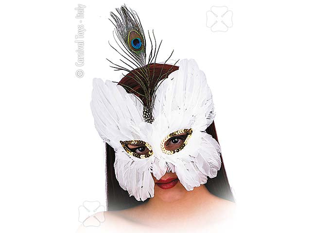 Maschera farfalla piume bianche 01750