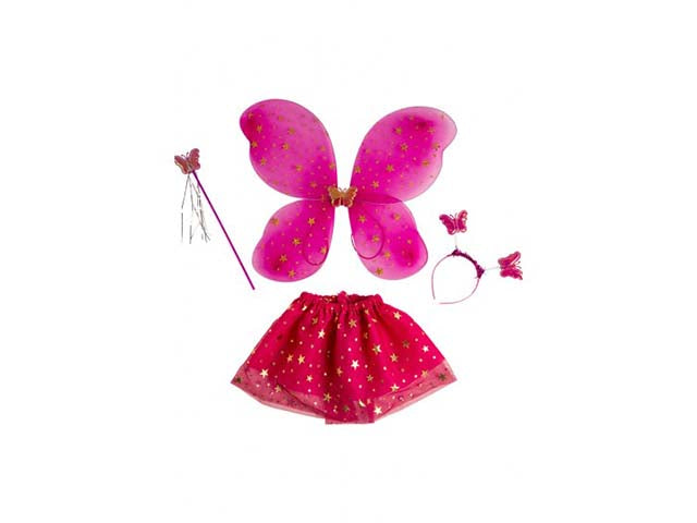 Set farfalla fucsia per bimba - il set comprende ali h.40x50cm, gonna, cerchietto e bacchetta