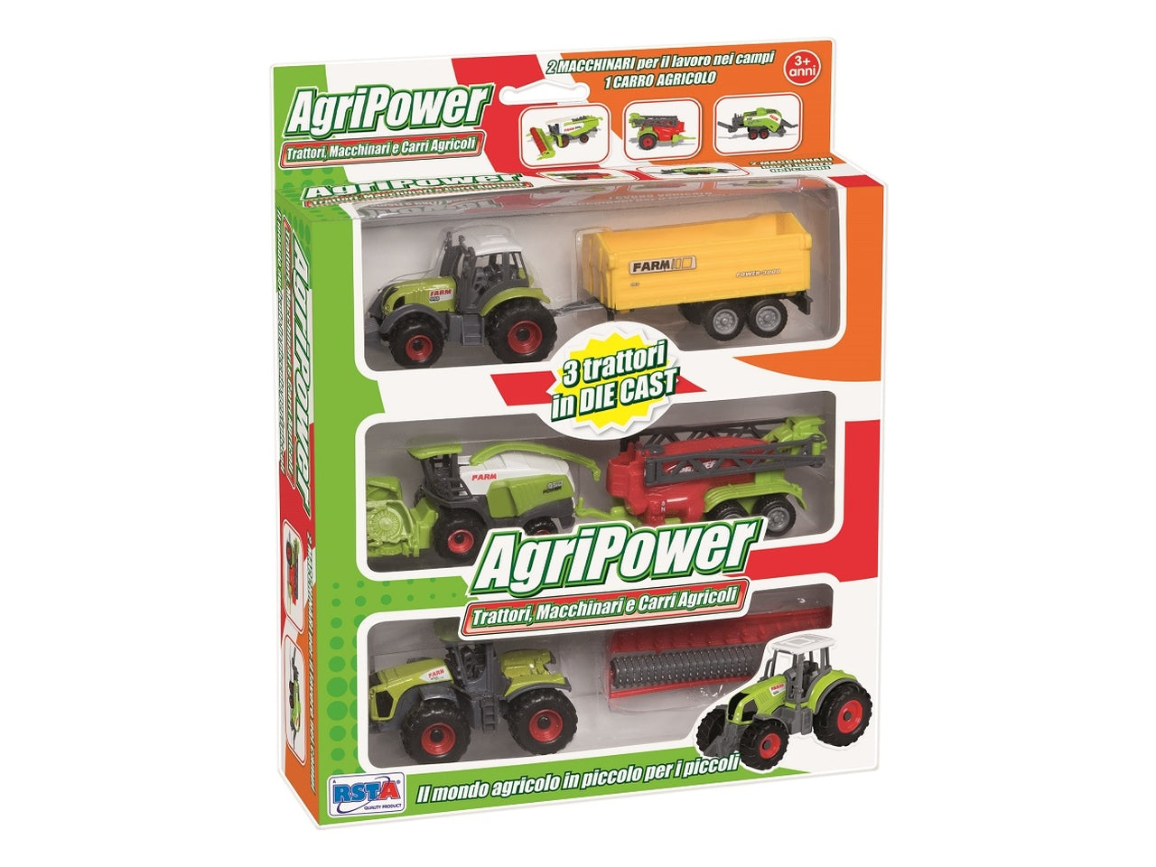 Playset die cast 3 trattori e 3 macchinari