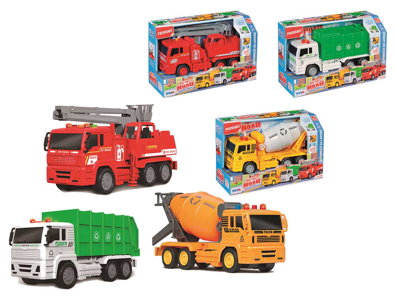 Camion da lavoro a frizione con luci e suoni in 3 assortimenti