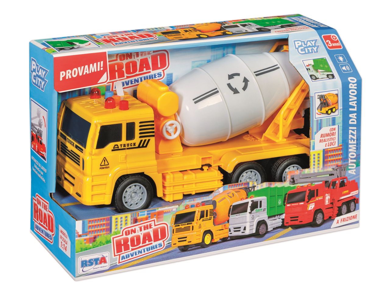 Camion da lavoro a frizione con luci e suoni in 3 assortimenti