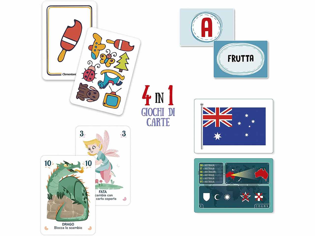 Giochi 4 in 1 compendio con Nomi, Cose e Città,Gioco da Tavolo Multiattività - Clementoni