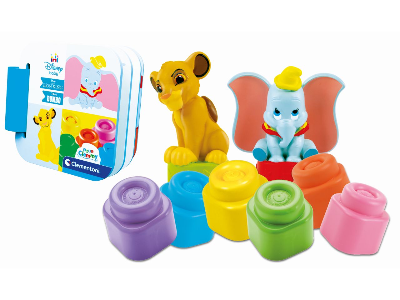 Clementoni costruzioni in gomma re leone clemmy baby disney simba e dumbo playset - libro in cartone incluso